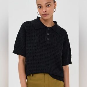 all : row Open Knit Collared Black Polo Sweater M Medium